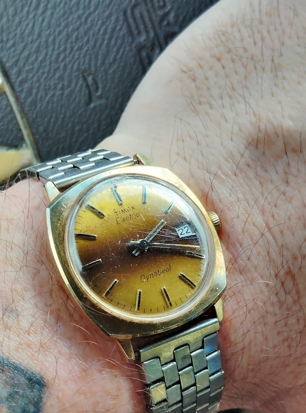 Timex Electric Dynabeat With 'Tigers eye' Sunburst Dial WORKING